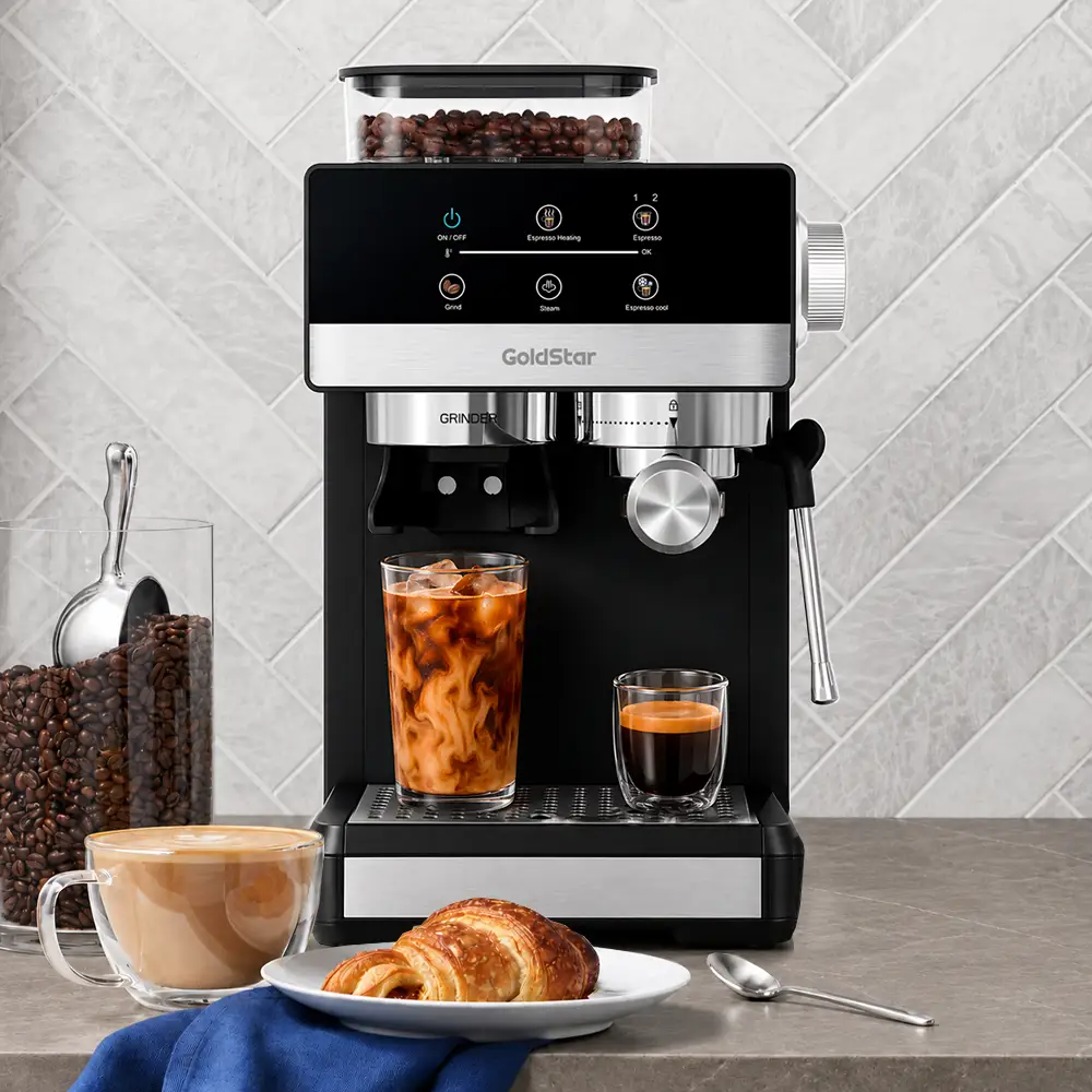 Cafetera espresso multifunción con molinillo integrado y panel táctil